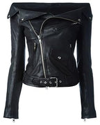 Дамско кожено яке с голи рамене SALE 25-Thedresscode