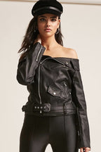 Дамско кожено яке с голи рамене SALE 25-Thedresscode