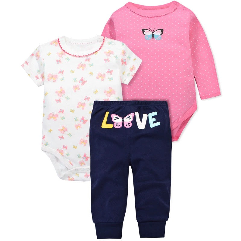 Детски комплект LOVE SS24 от 3 части бодита + клин-babysuit-Thedresscode