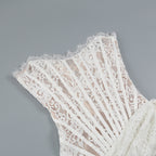 Дамска рокля White Rosel FW 2026-Асиметрична дантелена мини рокля White Rosel 24'-Thedresscode