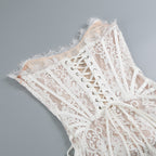 Дамска рокля White Rosel FW 2026-Асиметрична дантелена мини рокля White Rosel 24'-Thedresscode