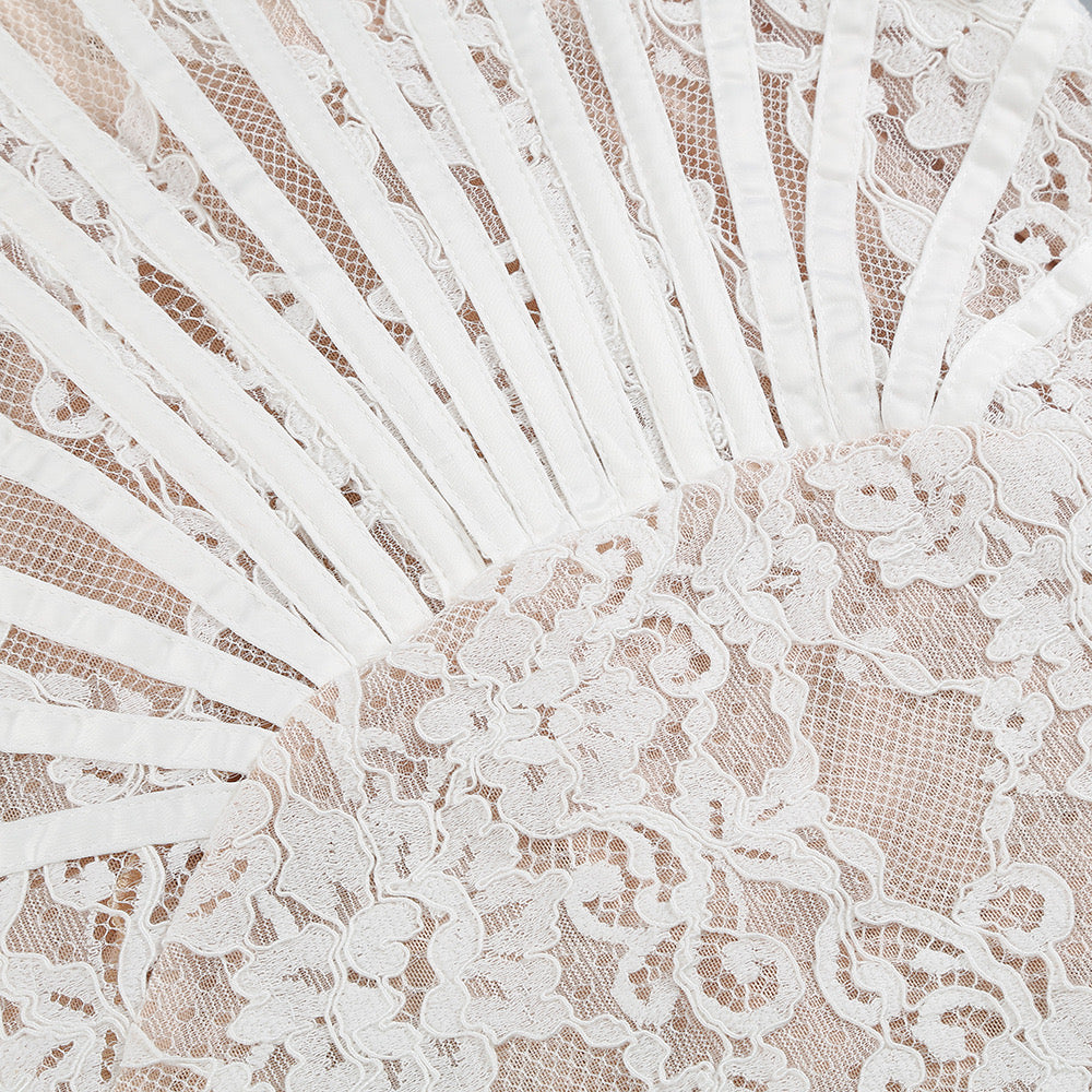 Дамска рокля White Rosel FW 2026-Асиметрична дантелена мини рокля White Rosel 24'-Thedresscode