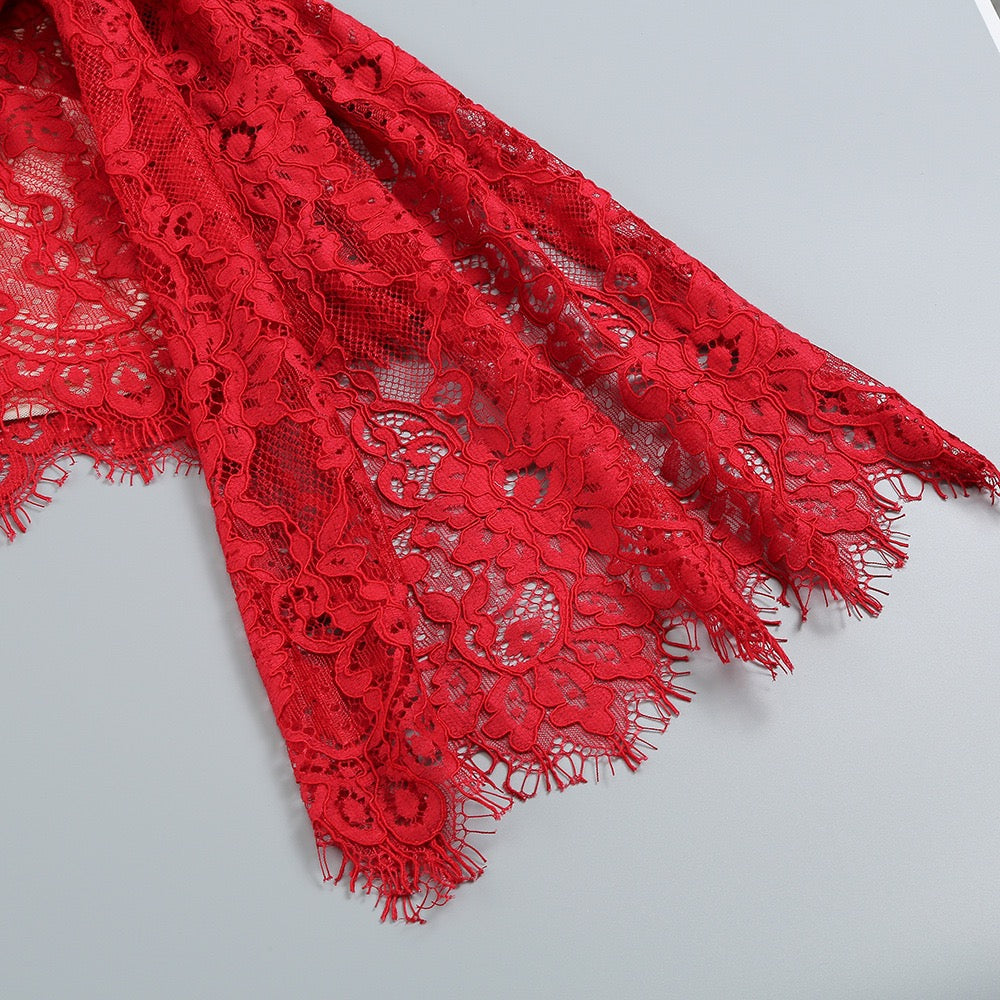 Дамска рокля Red Rosel FW 2026-Асиметрична дантелена мини рокля Red Rosel 24'-Thedresscode