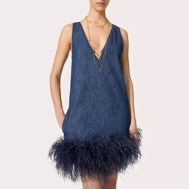 Дамска рокля Denim Feathers SS25-Дамска рокля Denim Feathers SS25-Thedresscode