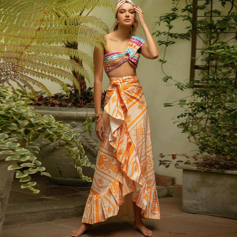 Дамски бански + плажна пола Tribal Sunset SS25-Thedresscode