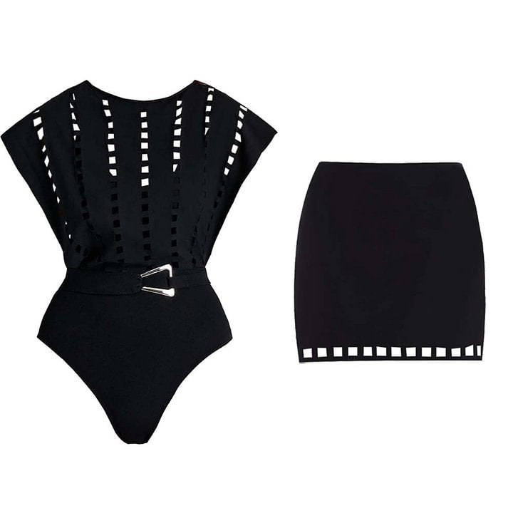 Дамски бански + плажна пола Black Code SS25-Thedresscode