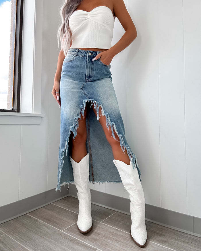 Дамска дънкова пола Ruffle **SALE 25**-Thedresscode
