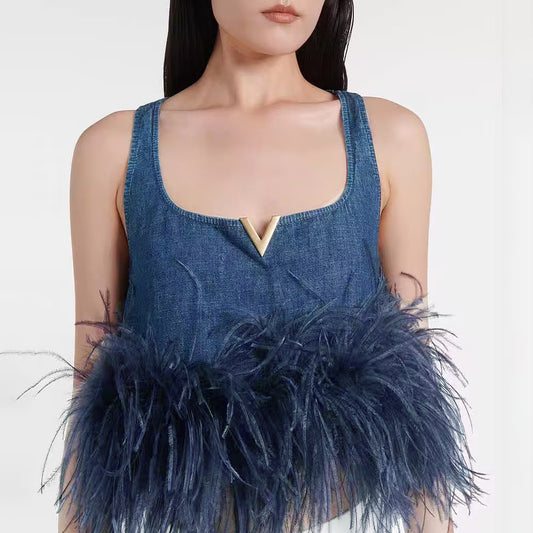 Дамски топ Denim Feathers SS25-https://detail.1688.com/offer/832203812763.html?kj_agent_plugin=aibuy-Thedresscode