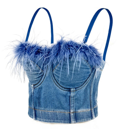 Дамско дънково бюстие Blue Feathers SS25-https://detail.1688.com/offer/824941309010.html?kj_agent_plugin=aibuy-Thedresscode