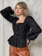 Дамска блуза Black Puff Sleave SS25-Thedresscode