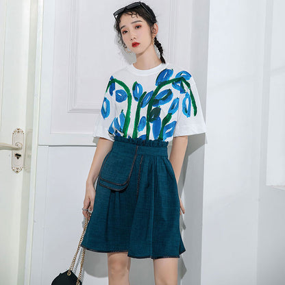 Дамска тениска Blue Flowers SS23-Дамска тениска Blue Flowers SS23-Thedresscode