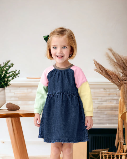 Детска рокля Denim Colored Sleeves-Детска рокля Denim Colored Sleeves-Thedresscode