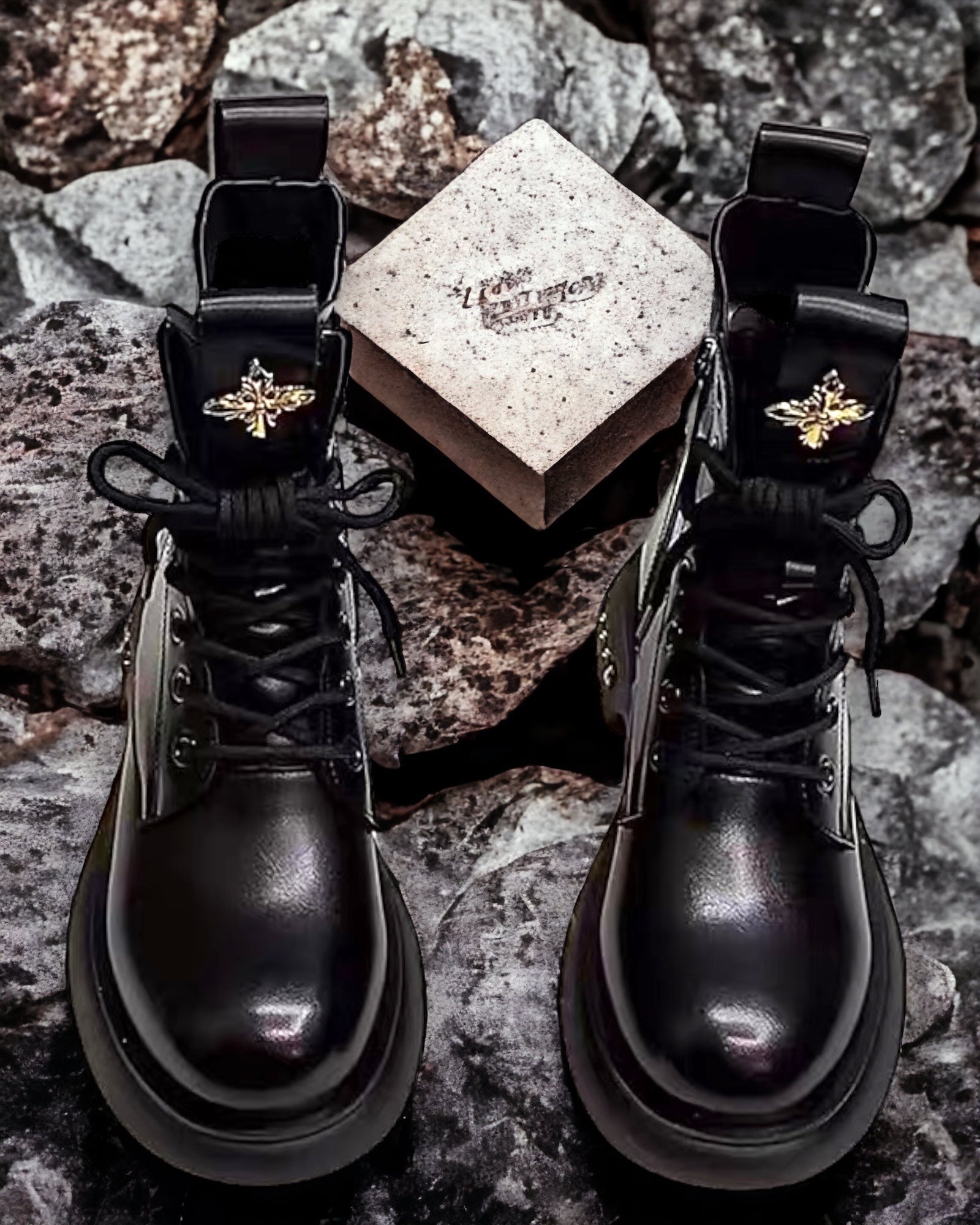 Black contrast cuff clearance lace up hiker boots