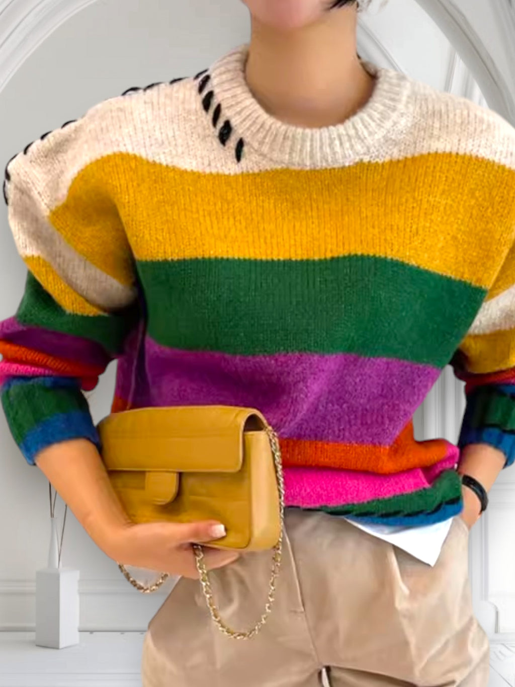 Дамски пуловер Color Stripe SS25-Дамски пуловер Color Stripe 24'-Thedresscode