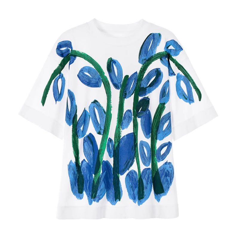 Дамска тениска Blue Flowers SS23-Дамска тениска Blue Flowers SS23-Thedresscode