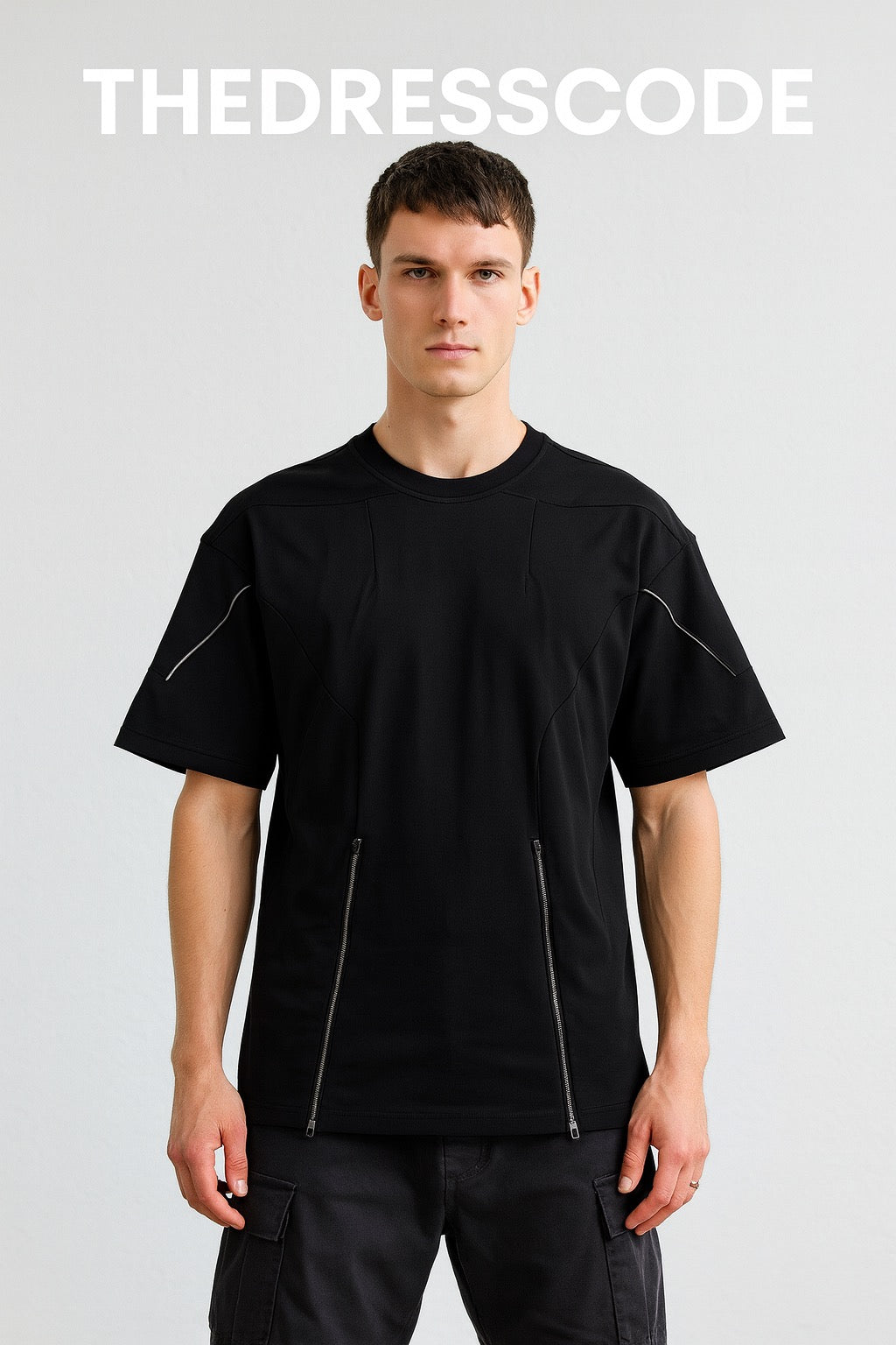 Мъжка тениска Black Contour Zip SS26-Thedresscode