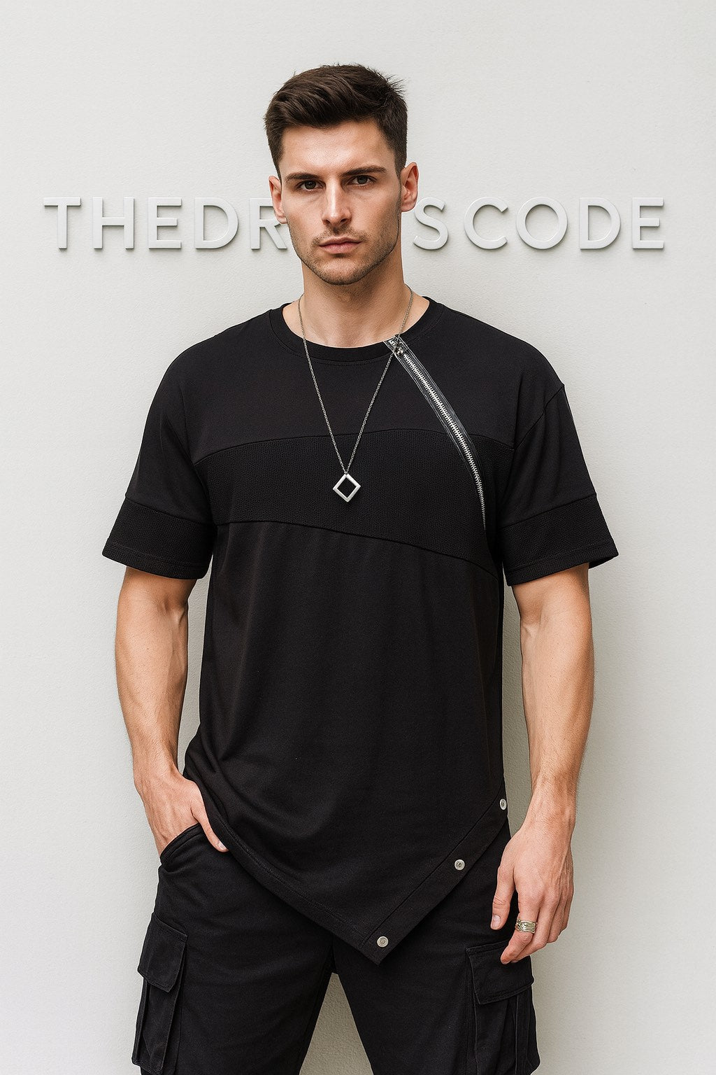 Мъжка тениска Black Angle Zipper SS26-Thedresscode
