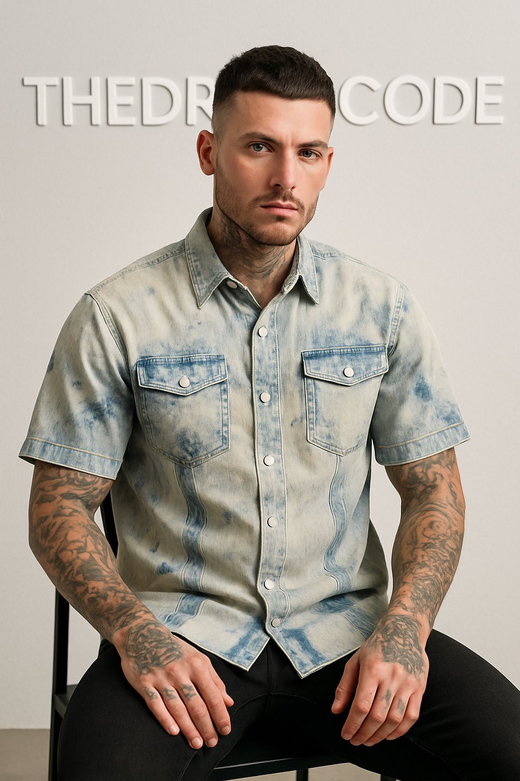 Мъжка риза Acid Wash Denim SS26-Thedresscode