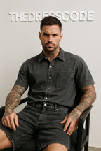 Мъжки къси дънки Grey Denim Splash SS26-Thedresscode