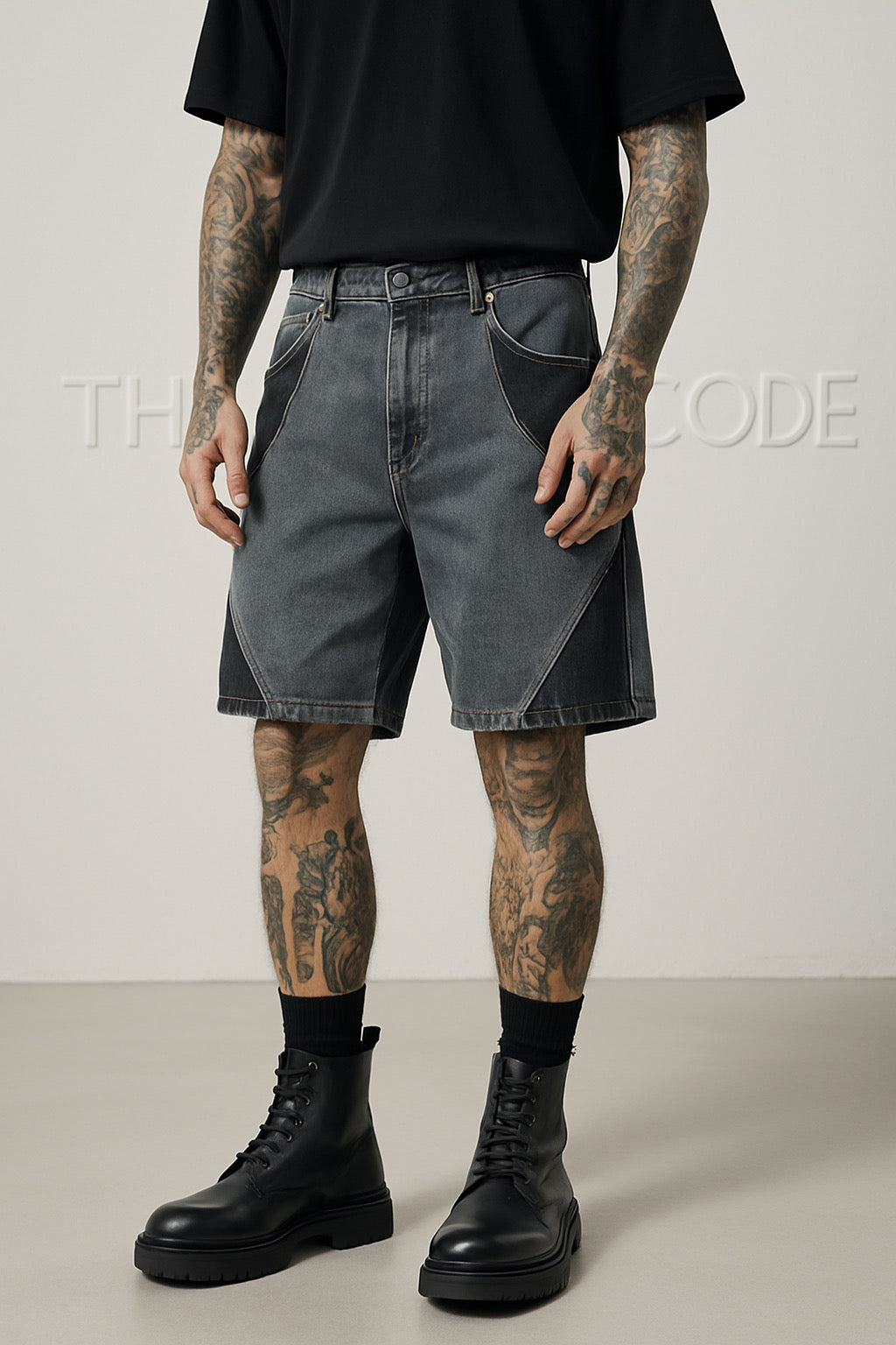 Мъжки къси дънки Contrast Panel SS26-Thedresscode