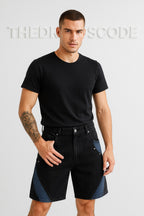 Мъжки къси дънки Black Contrast Panel SS26-Thedresscode