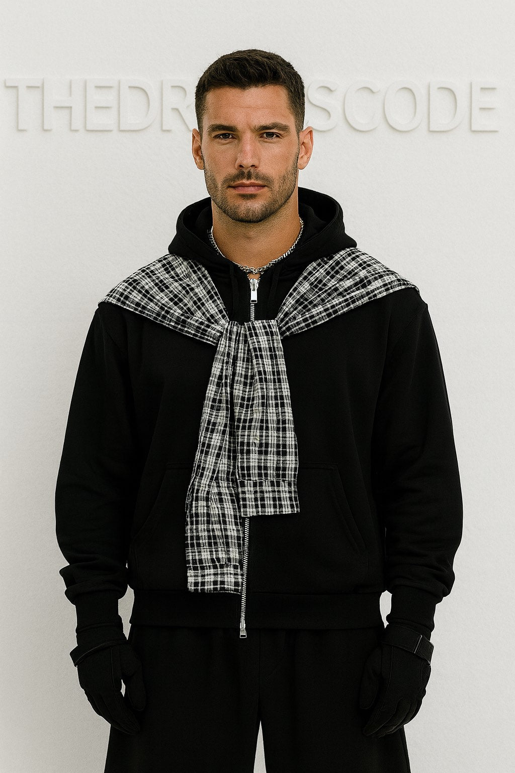 Мъжки суичър Plaid Shadow Zip SS26-Thedresscode