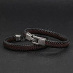 Мъжка кожена гривна Steel Link SS26-Thedresscode