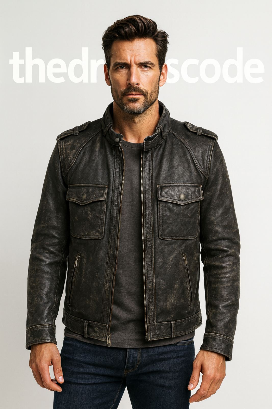 Мъжко кожено яке Retro Style SS25-Thedresscode
