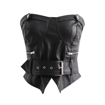 Дамско кожено бюстие - Leather Chick-Shirts & Tops-Thedresscode