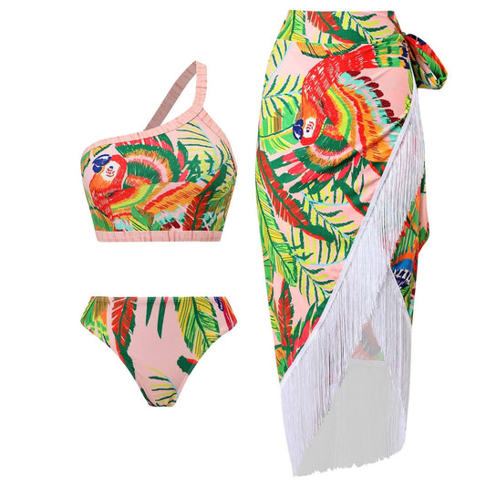 Дамски бански + плажна пола PARROT SWIMWEAR SET-Swimwear-Thedresscode