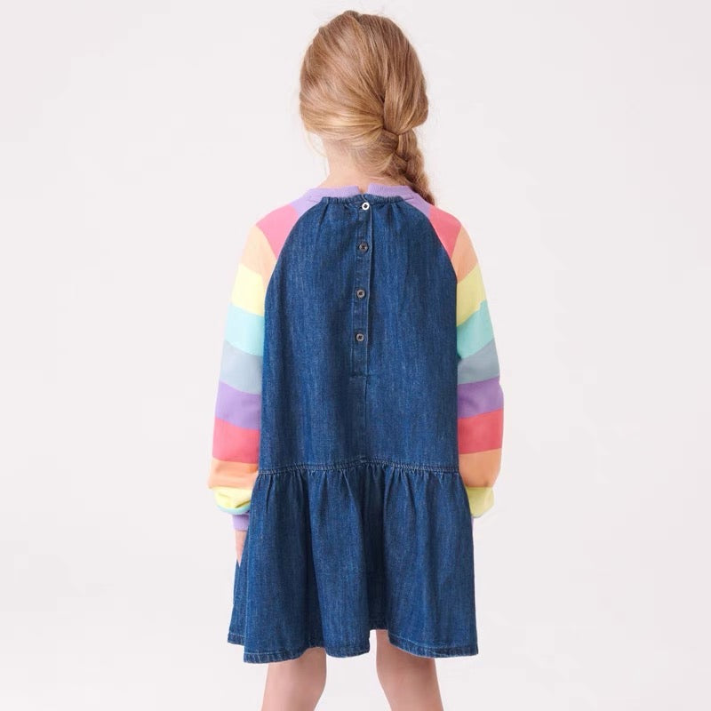 Детска рокля Jeans Rainbow Sleeves ** A natural, eco-friendly **-Thedresscode