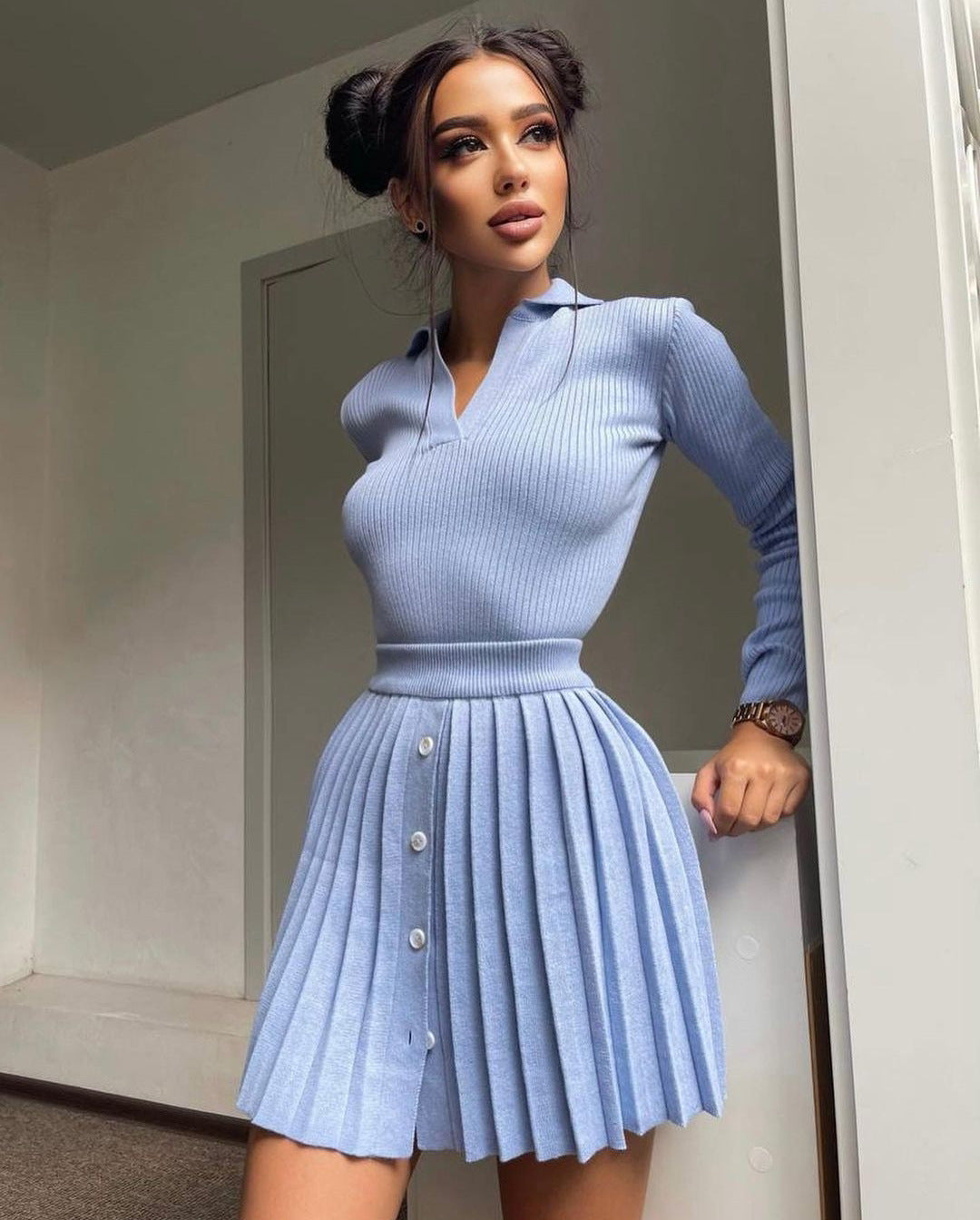 Дамски комплект - Knitted Suit BLUE ** SALE **-Дамски комплект - Knitted Suit **Collection 2022**-Thedresscode