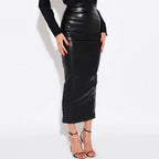 Дамска дълга кожена пола Smooth Feel FW 2026-Skirts-Thedresscode