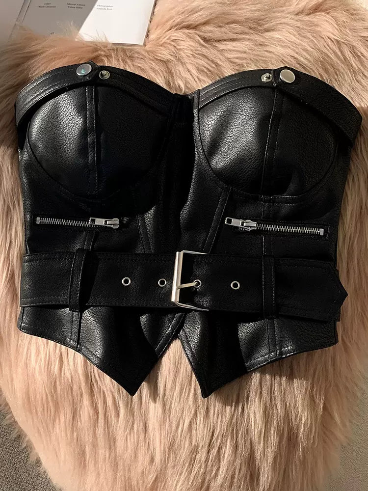 Дамско кожено бюстие - Leather Chick-Shirts & Tops-Thedresscode