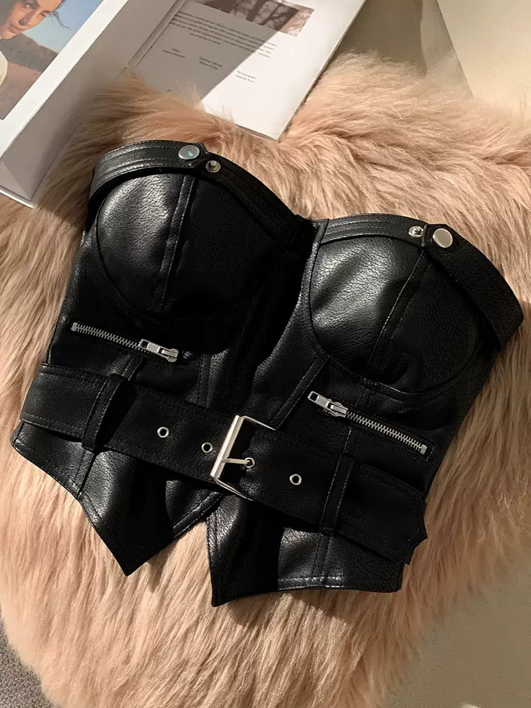 Дамско кожено бюстие - Leather Chick-Shirts & Tops-Thedresscode